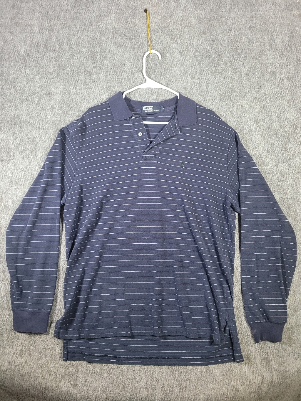 Polo Ralph Lauren Men's Xl Long Sleeve Striped Polo Shirt Blue White Cotton Vtg